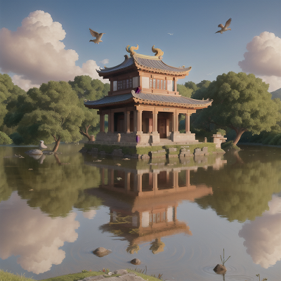 Image For Post Anime, invisibility cloak, temple, chimera, flood, bird, HD, 4K, AI Generated Art