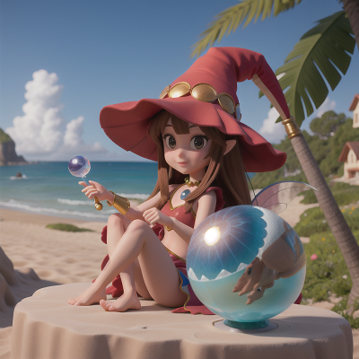 Image For Post Anime, beach, wizard's hat, rabbit, crystal ball, fairy dust, HD, 4K, AI Generated Art