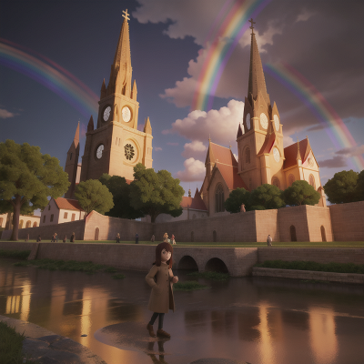 Image For Post Anime, cathedral, fire, rainbow, park, zebra, HD, 4K, AI Generated Art