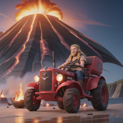 Image For Post Anime, vikings, sled, tractor, beach, volcanic eruption, HD, 4K, AI Generated Art