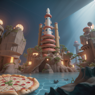 Image For Post Anime, underwater city, pizza, rocket, island, teleportation device, HD, 4K, AI Generated Art