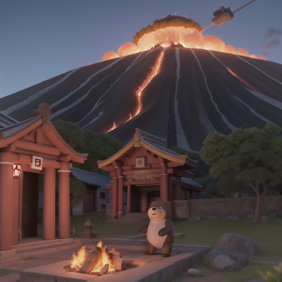 Image For Post Anime, bear, temple, volcano, school, firefighter, HD, 4K, AI Generated Art