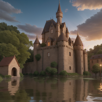 Image For Post Anime, cursed amulet, motorcycle, village, flood, medieval castle, HD, 4K, AI Generated Art