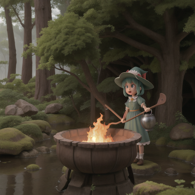 Image For Post Anime, ghost, bravery, forest, witch's cauldron, lava, HD, 4K, AI Generated Art