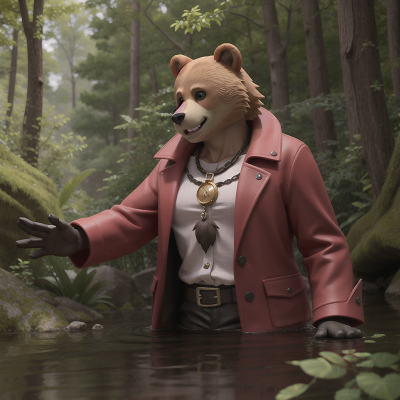 Image For Post Anime, bear, river, treasure, vampire, forest, HD, 4K, AI Generated Art
