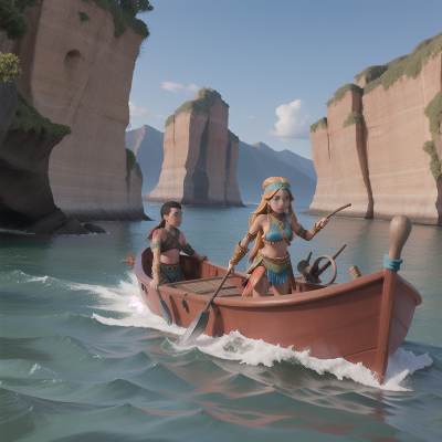 Image For Post Anime, boat, tribal warriors, ocean, mountains, teacher, HD, 4K, AI Generated Art