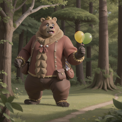 Image For Post Anime, bear, balloon, king, ogre, enchanted forest, HD, 4K, AI Generated Art