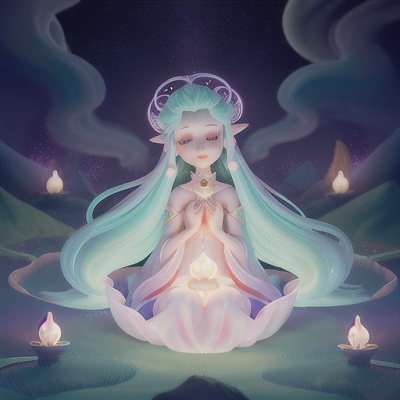 Image For Post Anime Art, Otherworldly spirit guide, luminescent pearl hair, ethereal dreamscape