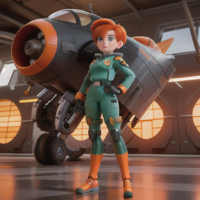 Image For Post Anime Art, Fearless mech pilot, short orange hair and striking goggles, in a high-tech hangar