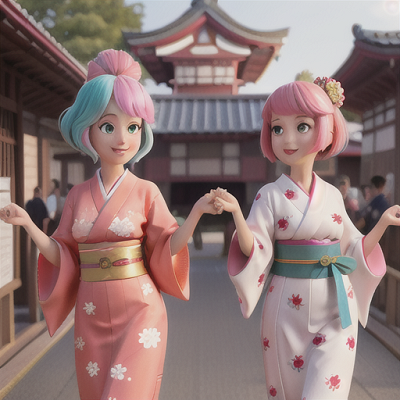 Image For Post Anime Art, Curious time-traveling duo, one with a lively pink hair, and another with tranquil teal hair