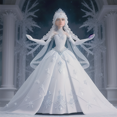 Image For Post Anime Art, Mysterious snow princess, radiant white hair and crystalline tears, in a mystical frozen palace