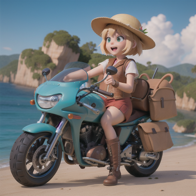 Image For Post Anime, map, motorcycle, island, alligator, hat, HD, 4K, AI Generated Art