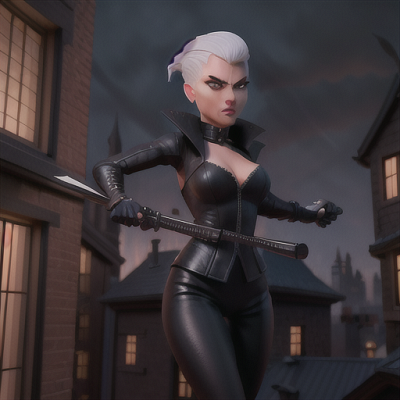 Image For Post Anime Art, Ruthless assassin, platinum hair slicked back, leaping across dark and shadowy rooftops