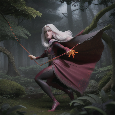 Image For Post Anime Art, Confident spider-human archer, long white hair with eight crimson eyes, amidst a misty haunted forest