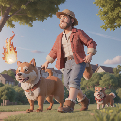 Image For Post Anime, park, dog, farmer, sasquatch, fire, HD, 4K, AI Generated Art