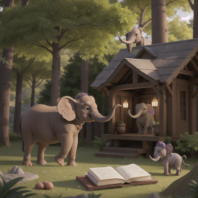 Image For Post Anime, spell book, museum, elephant, forest, rainbow, HD, 4K, AI Generated Art