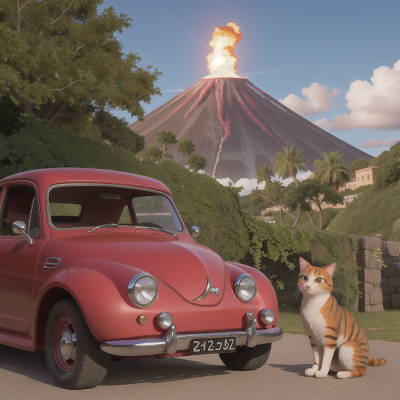 Image For Post Anime, cat, car, museum, volcano, treasure, HD, 4K, AI Generated Art