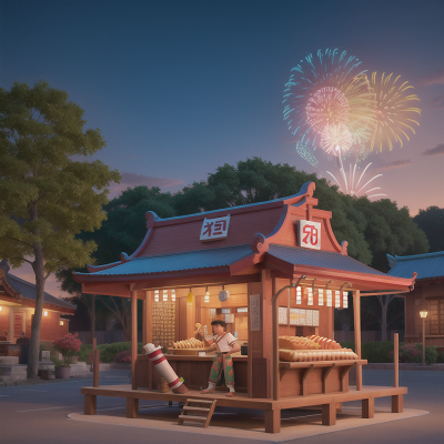 Image For Post Anime, temple, saxophone, hot dog stand, fireworks, hero, HD, 4K, AI Generated Art