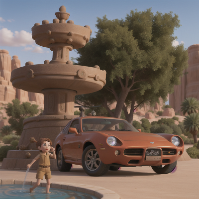 Image For Post Anime, confusion, time machine, fountain, desert, car, HD, 4K, AI Generated Art