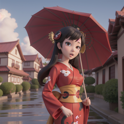 Image For Post Anime, umbrella, tsunami, confusion, holodeck, geisha, HD, 4K, AI Generated Art