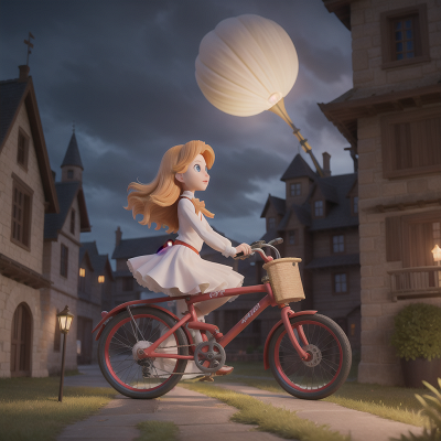 Image For Post Anime, bicycle, harp, violin, medieval castle, ghostly apparition, HD, 4K, AI Generated Art