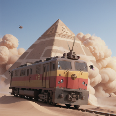 Image For Post Anime, pyramid, train, sandstorm, helicopter, fighting, HD, 4K, AI Generated Art