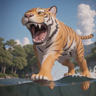 Image For Post Anime, swimming, hovercraft, bigfoot, temple, sabertooth tiger, HD, 4K, AI Generated Art