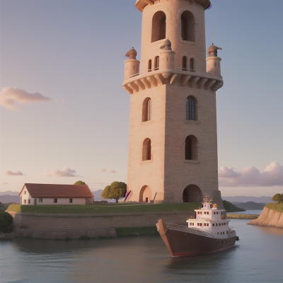Image For Post Anime, tower, museum, sunset, hat, boat, HD, 4K, AI Generated Art
