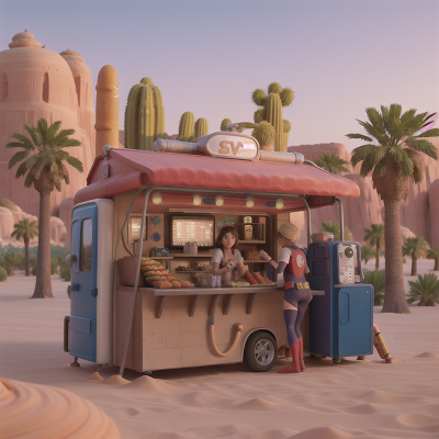 Image For Post Anime, superhero, desert oasis, hot dog stand, space station, suspicion, HD, 4K, AI Generated Art