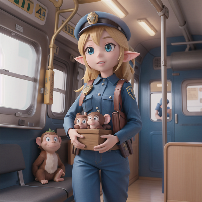 Image For Post Anime, police officer, train, monkey, elf, fairy, HD, 4K, AI Generated Art