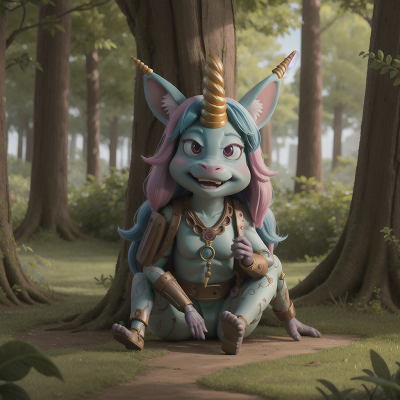 Image For Post Anime, cyborg, forest, unicorn, cursed amulet, troll, HD, 4K, AI Generated Art