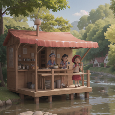 Image For Post Anime, hot dog stand, river, wind, village, teacher, HD, 4K, AI Generated Art