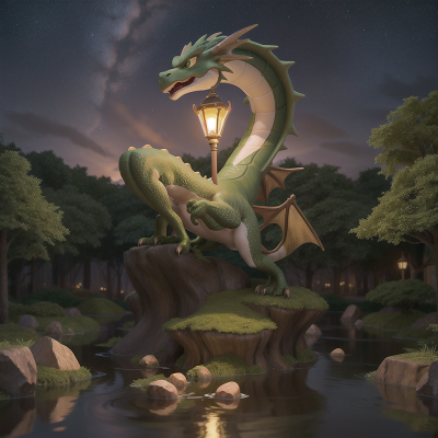 Image For Post Anime, flood, stars, dragon, lamp, forest, HD, 4K, AI Generated Art
