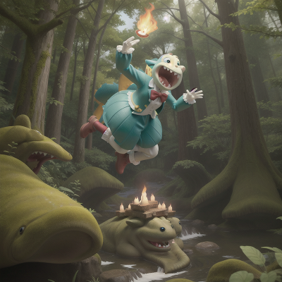 Image For Post Anime, alligator, ghostly apparition, enchanted forest, avalanche, jumping, HD, 4K, AI Generated Art