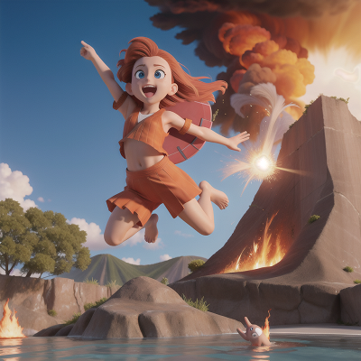 Image For Post Anime, jumping, volcanic eruption, swimming, celebrating, shield, HD, 4K, AI Generated Art