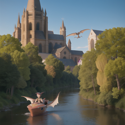 Image For Post Anime, river, failure, pterodactyl, cathedral, spaceship, HD, 4K, AI Generated Art