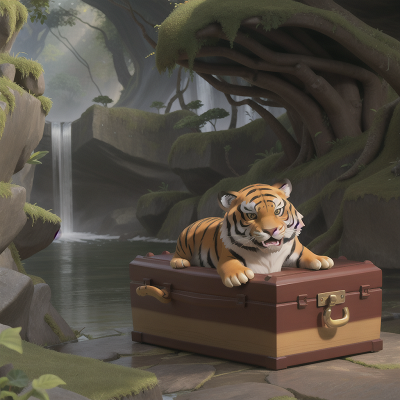 Image For Post Anime, detective, troll, tiger, waterfall, vampire's coffin, HD, 4K, AI Generated Art