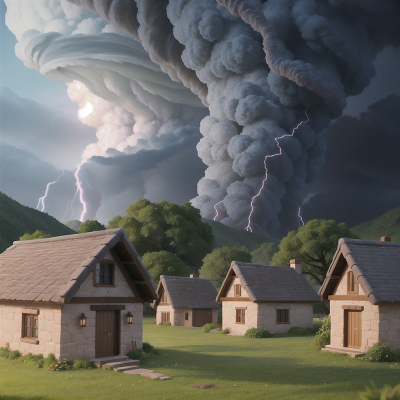 Image For Post Anime, thunder, key, hail, village, tornado, HD, 4K, AI Generated Art