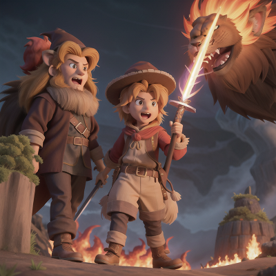 Image For Post Anime, wizard's hat, lava, sword, lion, farm, HD, 4K, AI Generated Art