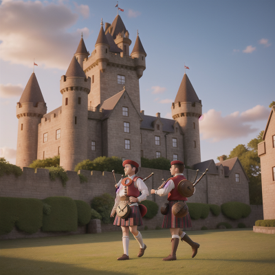 Image For Post Anime, bagpipes, clock, dog, romance, medieval castle, HD, 4K, AI Generated Art