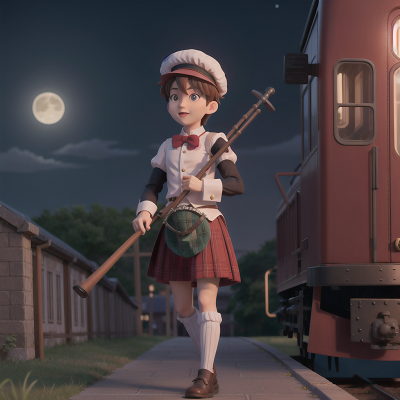 Image For Post Anime, bagpipes, train, moonlight, villain, hat, HD, 4K, AI Generated Art