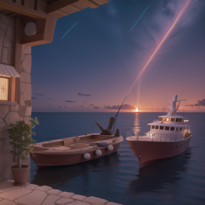 Image For Post Anime, sunset, meteor shower, ocean, boat, fish, HD, 4K, AI Generated Art