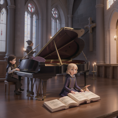 Image For Post Anime, wormhole, spell book, piano, knights, cathedral, HD, 4K, AI Generated Art