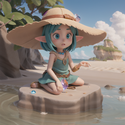 Image For Post Anime, beach, hat, drought, crystal, elf, HD, 4K, AI Generated Art