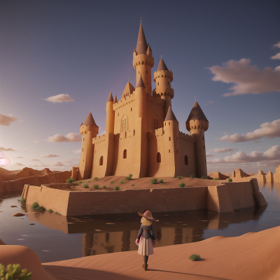 Image For Post Anime, desert, medieval castle, flood, wind, witch, HD, 4K, AI Generated Art