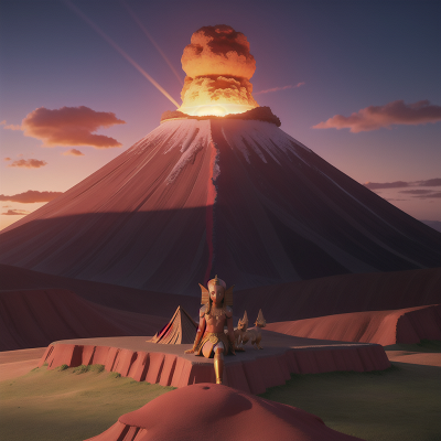 Image For Post Anime, sunrise, volcano, sword, pharaoh, sphinx, HD, 4K, AI Generated Art