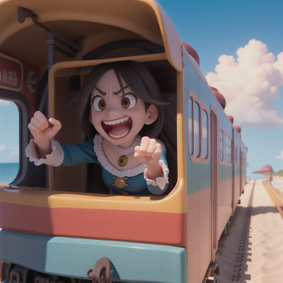 Image For Post Anime, laughter, anger, witch, train, beach, HD, 4K, AI Generated Art