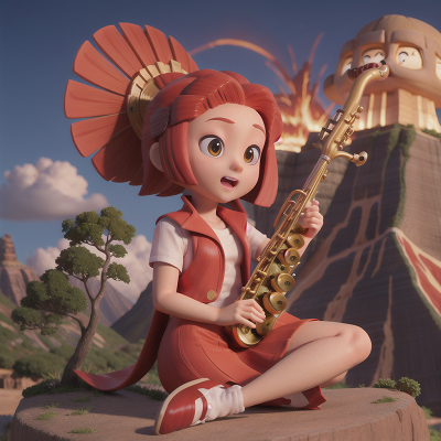 Image For Post Anime, saxophone, wind, book, volcano, sphinx, HD, 4K, AI Generated Art