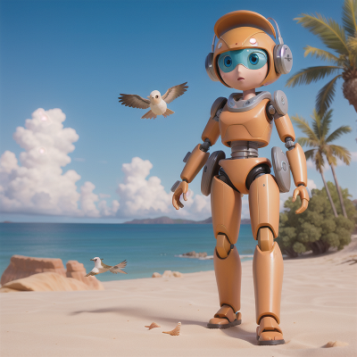 Image For Post Anime, beach, robot, desert, bird, detective, HD, 4K, AI Generated Art