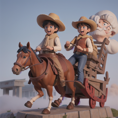 Image For Post Anime, hat, cowboys, statue, fog, sled, HD, 4K, AI Generated Art